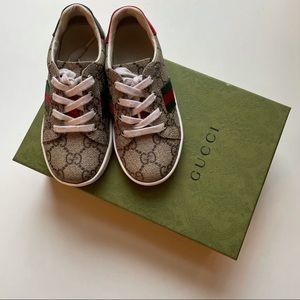 Gucci Kids Ace GG Brown Sneakers, 25